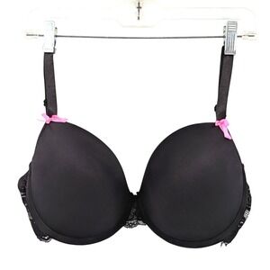 XOXO Black Lace Trim Bra 36D Lightly Padded Underwire